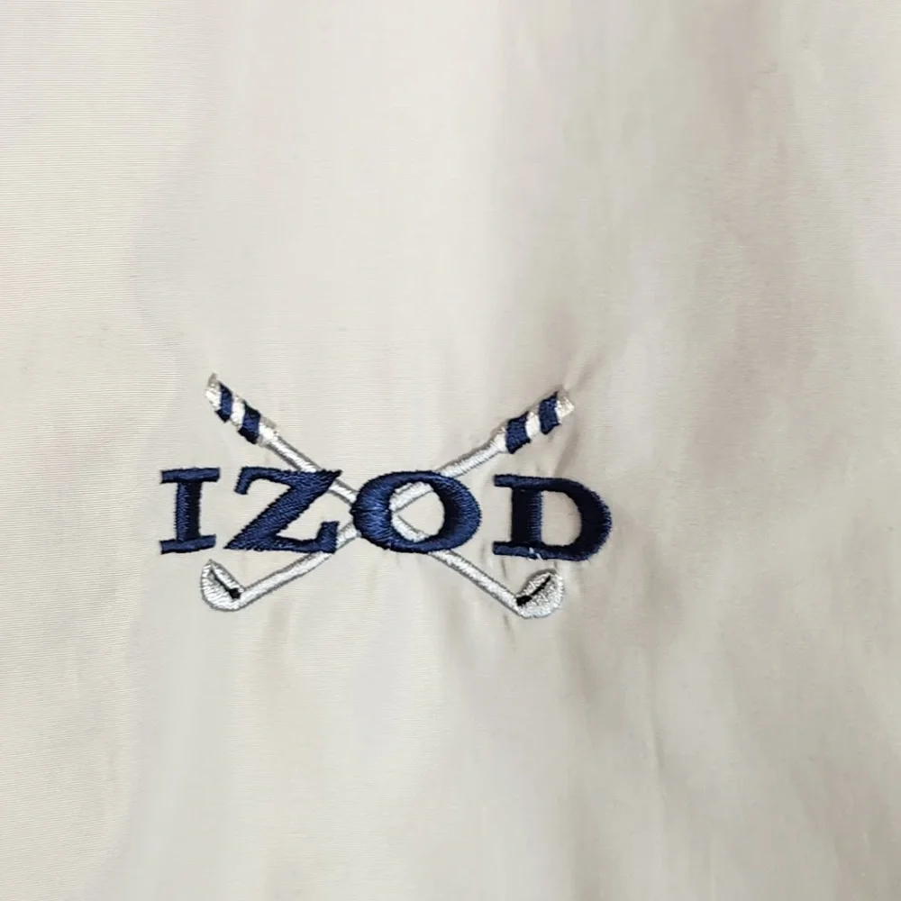 Vintage IZOD Nylon Windbreaker Full Zip Jacket 80s Golf Beige/Blue Mens Medium